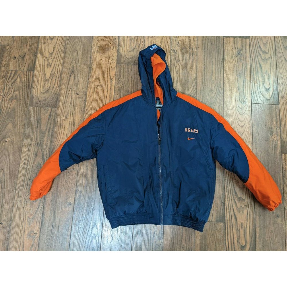 Vintage Chicago Bears Nike Team NFL  Football Hooded Puffer Jacket Coat MEDIUM